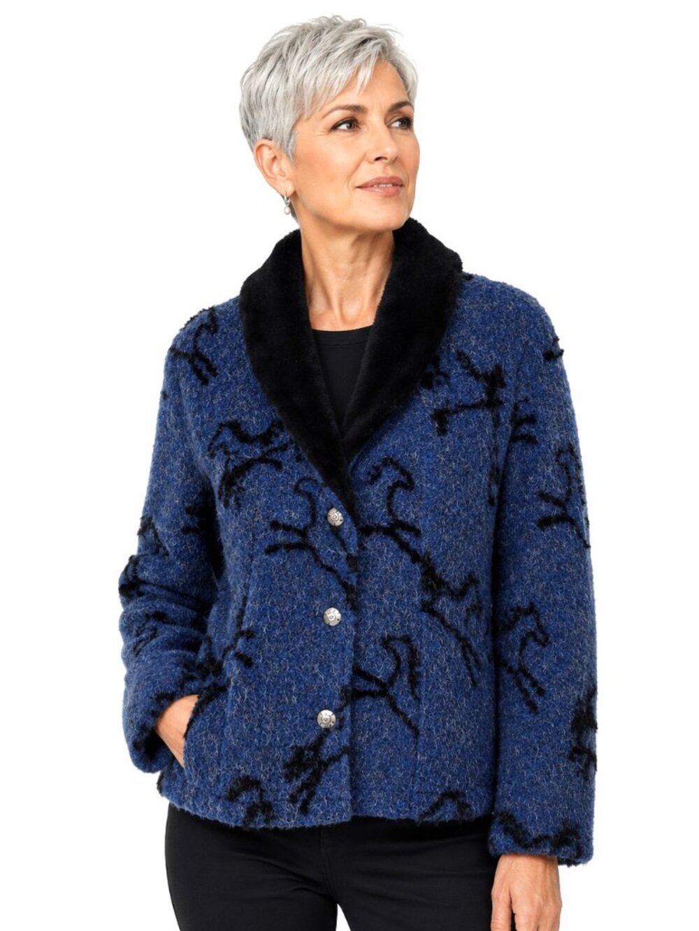 Tsunami Alpaca Mohair Button-Front Fur Trim Jacket